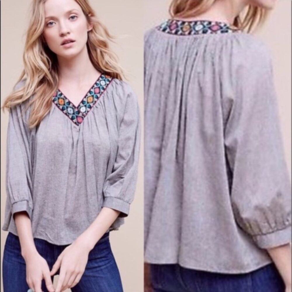 Anthropologie Eri + Ali Kaleidoscope Embroidered Blouse